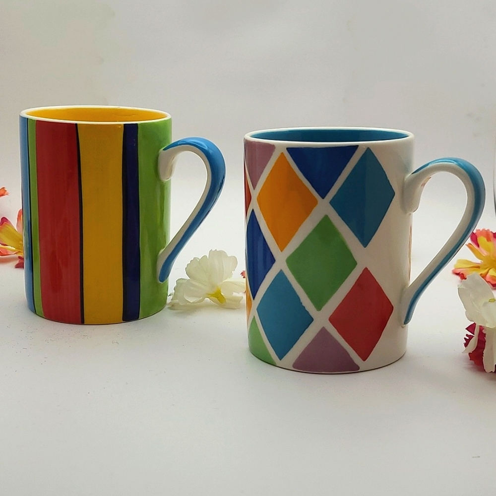 Whittard of Chelsea handpainted geometric design, two tea cups